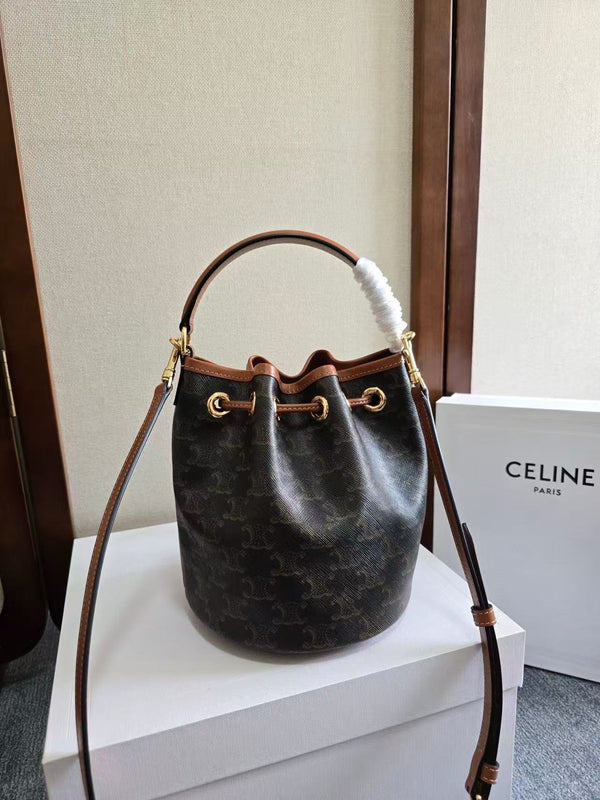 Celine Clara Bag 19 Black Brown Canvas Calfskin