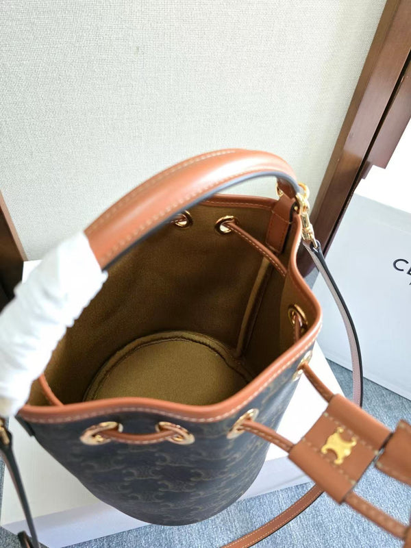 Celine Clara Bag 19 Black Brown Canvas Calfskin