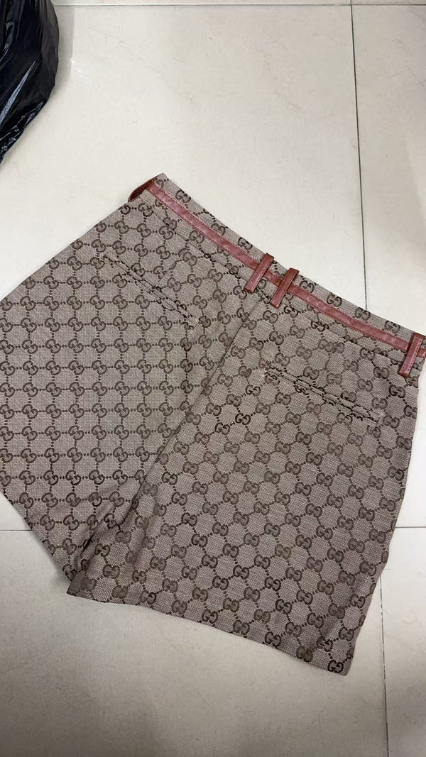 GG Letter Jacquard Woven Shorts Light Brown Polyester Fiber