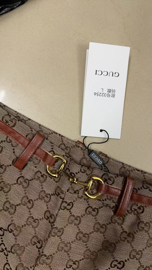 GG Letter Jacquard Woven Shorts Light Brown Polyester Fiber