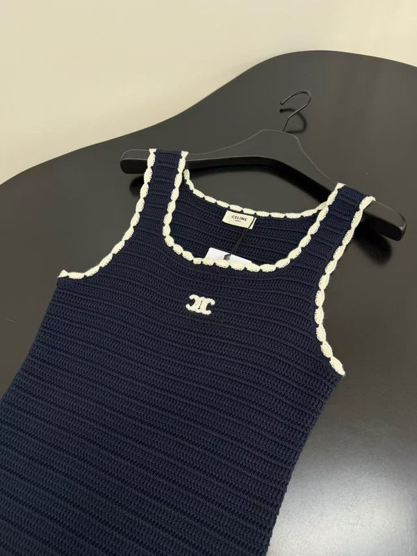 Celine Vest Dress Blue mix White Knited Wool