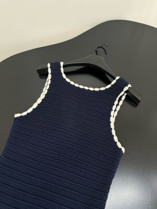 Celine Vest Dress Blue mix White Knited Wool