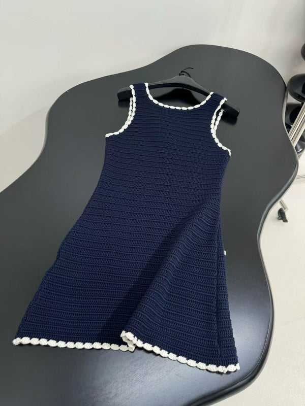 Celine Vest Dress Blue mix White Knited Wool