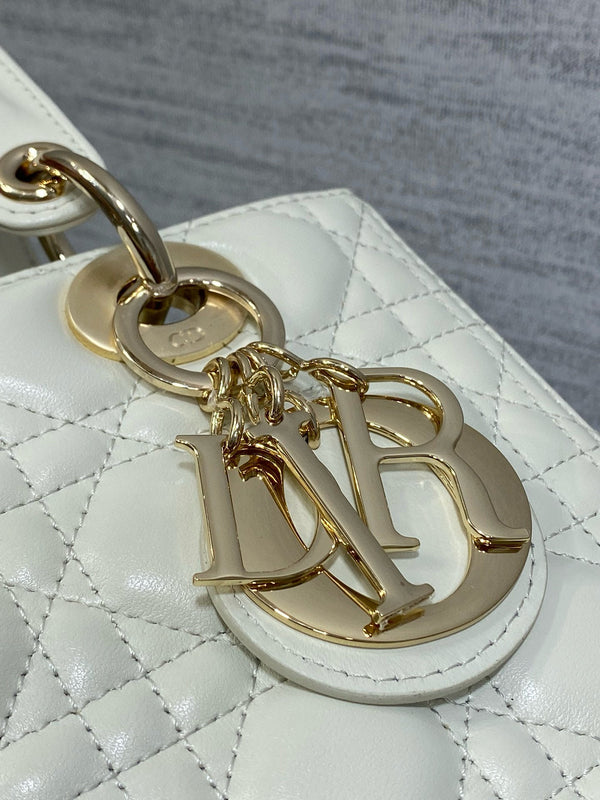 CD Lady Dior 24cm White Lambskin Light Gold Hardware