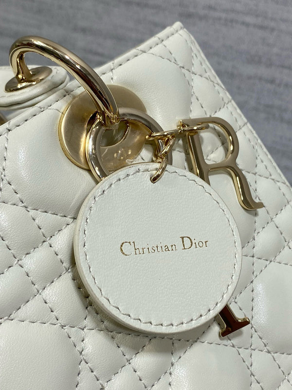 CD Lady Dior 24cm White Lambskin Light Gold Hardware