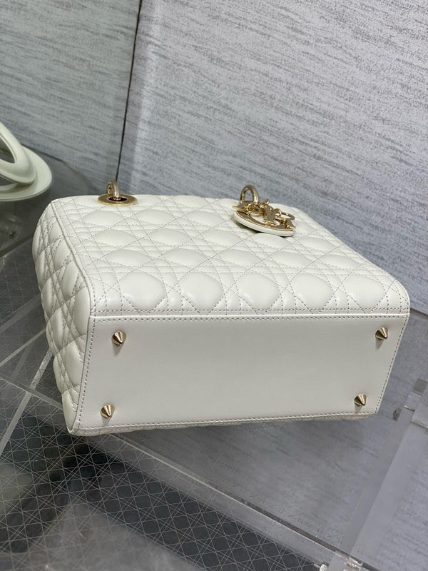 CD Lady Dior 24cm White Lambskin Light Gold Hardware