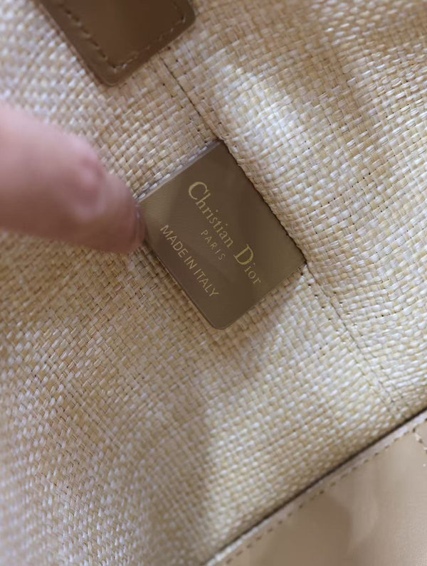 CD Toujours Medium Tote Bag 28cm Brown Coconut Fiber Weaving Paired with Cowhide