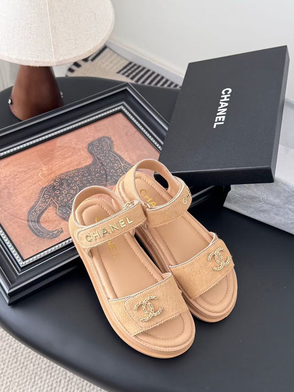 Chanel Sandal Beige Horsehair Calfskin