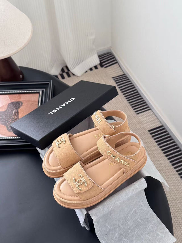 Chanel Sandal Beige Horsehair Calfskin