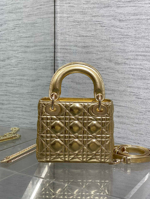 CD Lady Dior 17cm Bag Gold Lambskin
