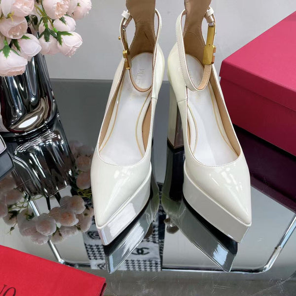 Valentino Roira Block Heel Platform 15cm High Heel White Pumps