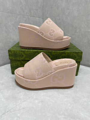 GG Jumbo Platform Slides Beige Canvas