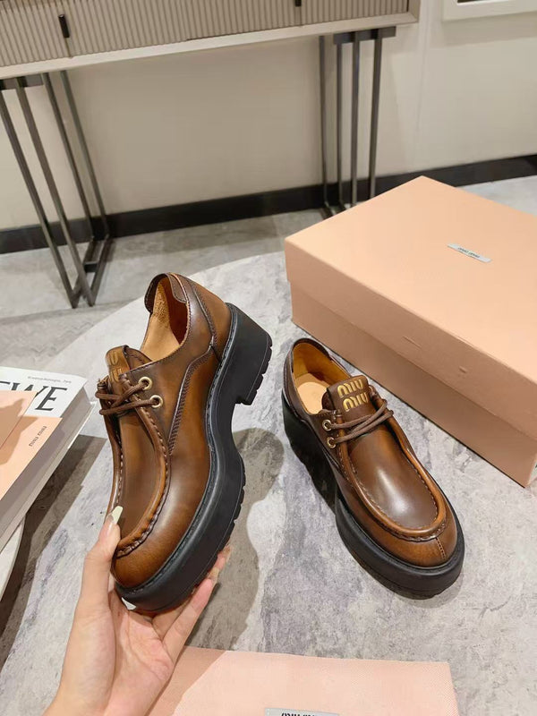 Miu Laced Fumé Sienna Cowhide Loafers