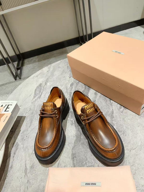 Miu Laced Fumé Sienna Cowhide Loafers