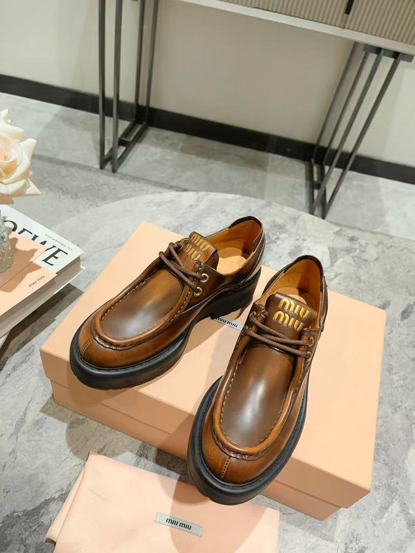 Miu Laced Fumé Sienna Cowhide Loafers