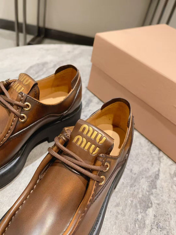 Miu Laced Fumé Sienna Cowhide Loafers