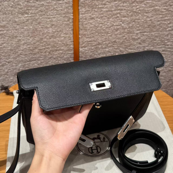 Hm Kelly Depeches Pouch 25 Pouch Black Cowhide Sliver Hardware