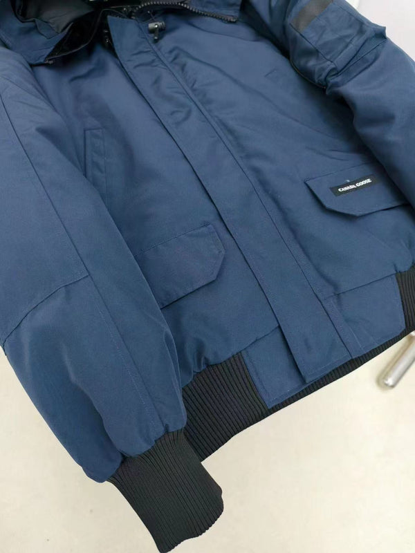 C. Goose Bomber Jacket Navy Blue Polyester 0008