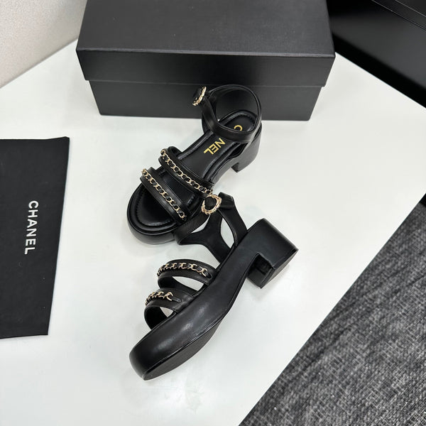 CC 25FW Platform Sandals 6cm Heel Black Calfskin