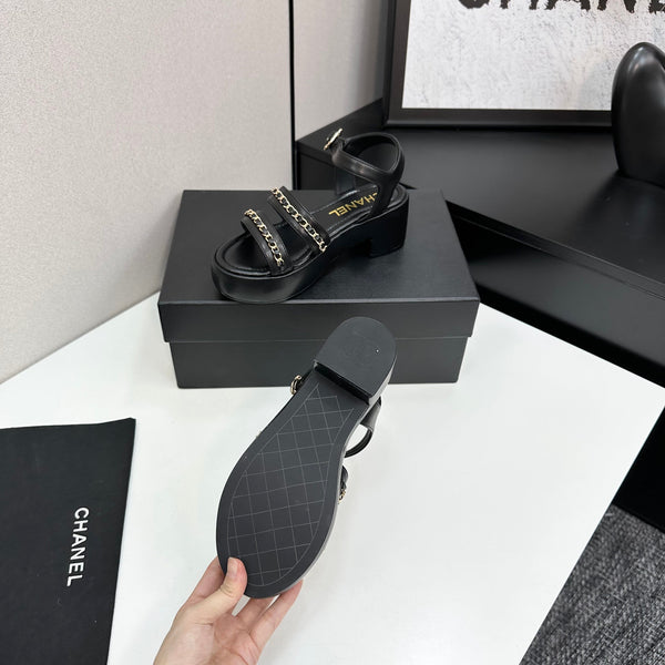 CC 25FW Platform Sandals 6cm Heel Black Calfskin