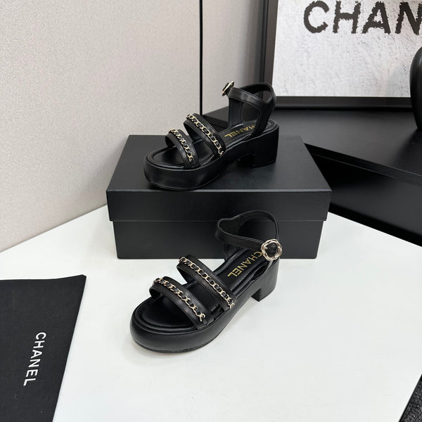 CC 25FW Platform Sandals 6cm Heel Black Calfskin