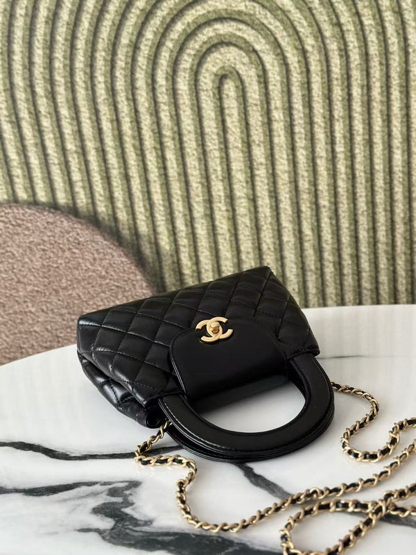 cc 24a nano 19cm kelly shopper bag black lambskin light gold hardware