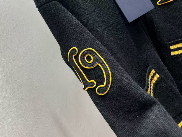 Prada Logo-appliquéd Cardigan Black Yellow Wool Cashmere