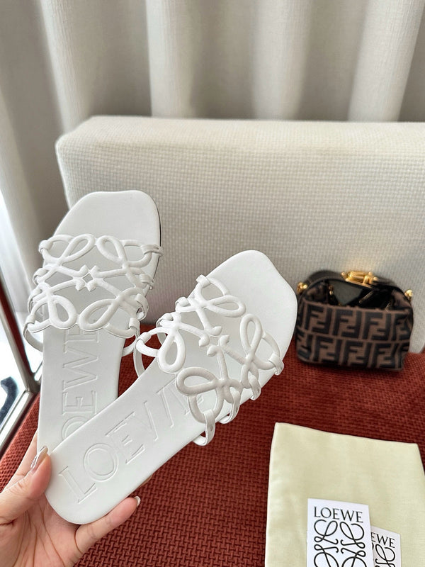 Loewe 25 Petal Anagram Slides White Cowhide