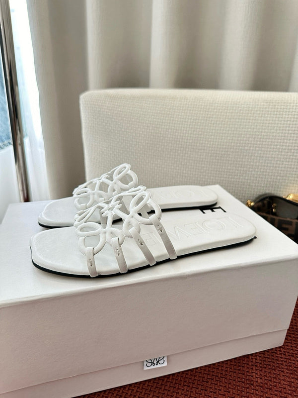 Loewe 25 Petal Anagram Slides White Cowhide