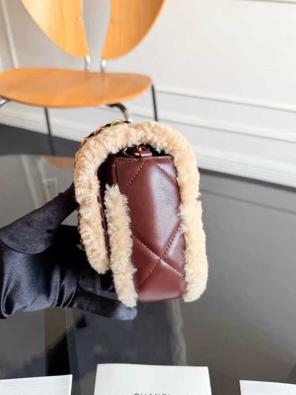 CC 2025 Flap Bag 23.5cm Beige Dark Brown Sherling Lambskin Gold Hardware