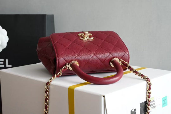 CC Clutch Top Handle 14.5cm Dark Red Grained Calfskin