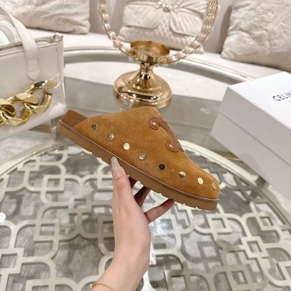 Celine 25 Rivet Birkenstock Slippers Brown Suede