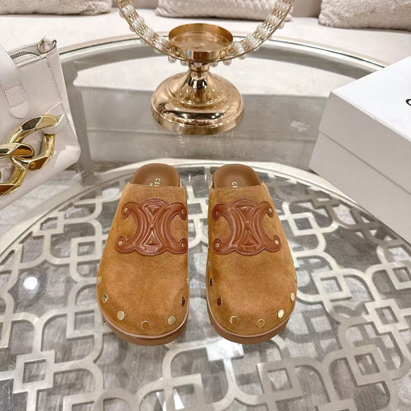 Celine 25 Rivet Birkenstock Slippers Brown Suede