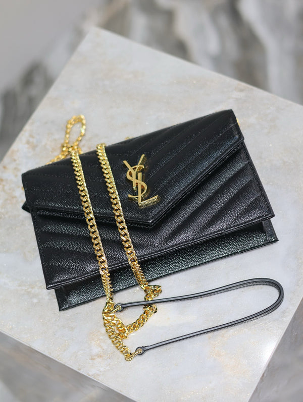 YSL WOC Small Envelope Bag 19cm Black Caviar GHW