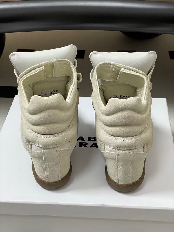 Isabel Marant Bekett High Top Wedge Sneakers White Suede