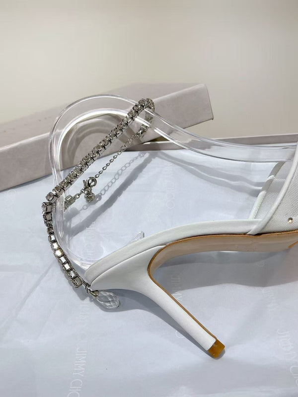 Jimmy Choo 100mm Saeda Crystal-embellished Pumps White Mesh Calfskin