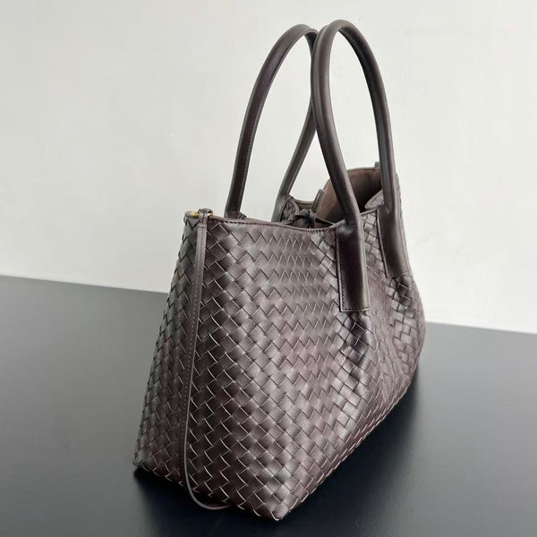 BV Reversible Tote Bag 43cm Intreccio Chocolate Brown Calfskin Suede