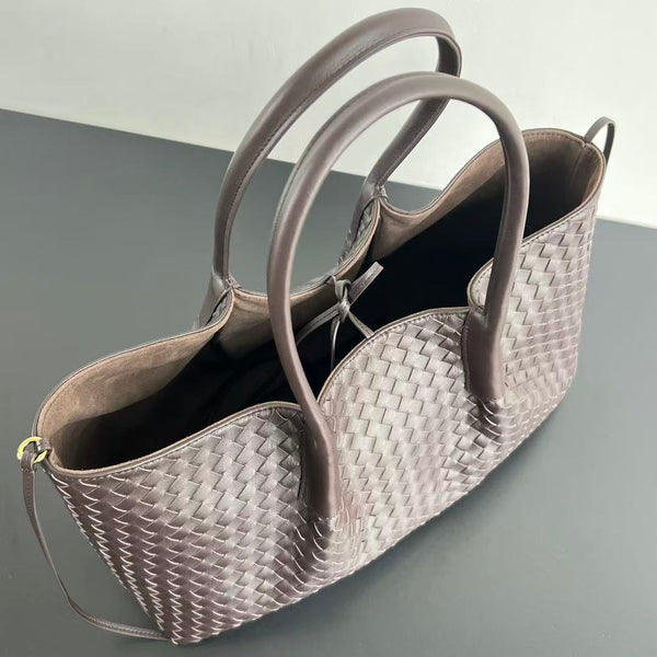 BV Reversible Tote Bag 43cm Intreccio Chocolate Brown Calfskin Suede