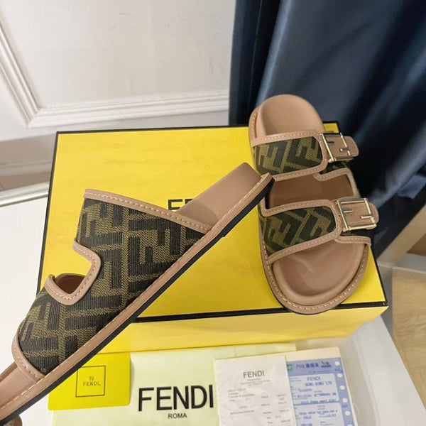 Fendi 25 Sandal Brown Leather Fabric