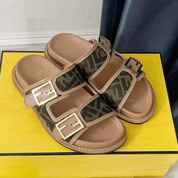 Fendi 25 Sandal Brown Leather Fabric