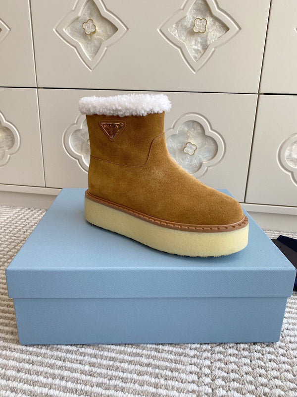 Prada Ankle Boots Brown Shearling Suede