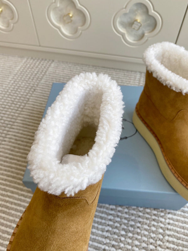 Prada Ankle Boots Brown Shearling Suede