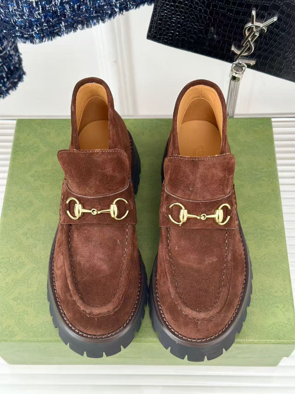 GG Horsebit Ankle Boots Brown Suede