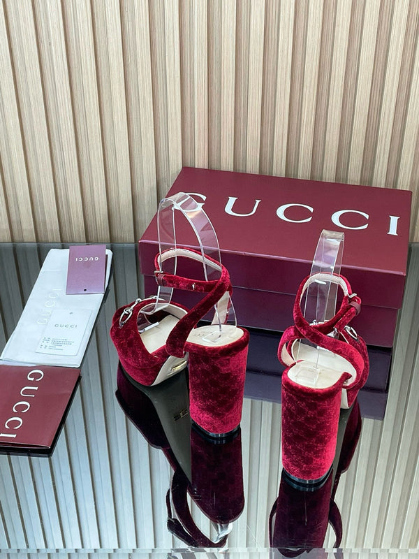 GG Horsebit Platform Sandals 15cm High Heel Red Velvet
