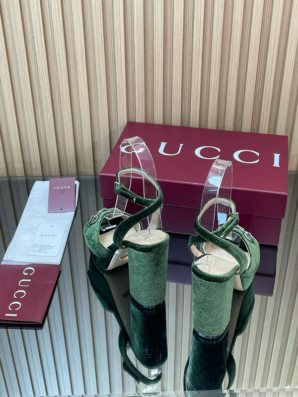 GG Horsebit Platform Sandals 15cm High Heel Green Velvet