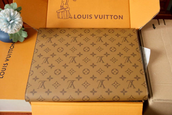 LV Mark Folder Monogram Reverse Brown Playful Duck Design Coated Canvas Calfskin