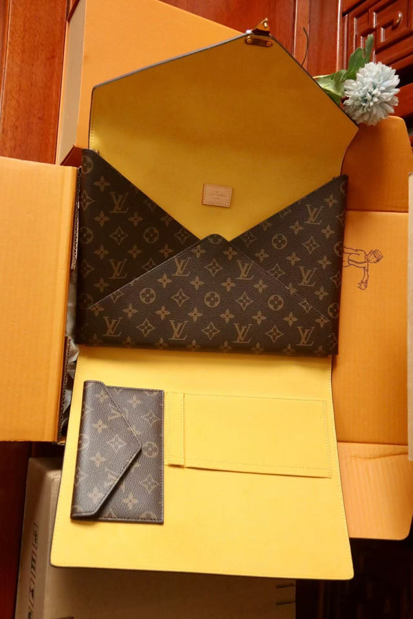 LV Mark Folder Monogram Dark Brown Coated Canvas Calfskin