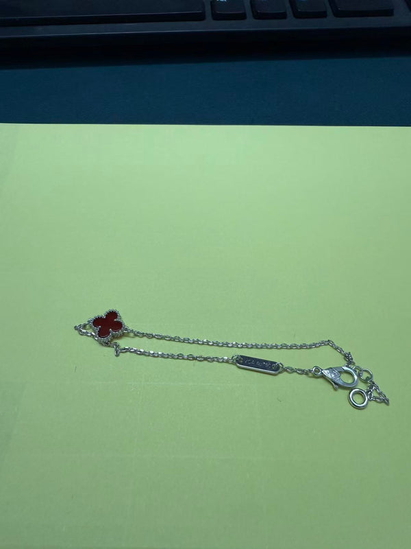 BRACELET CLOVER 1 MOTIF ROUGE ARGENT