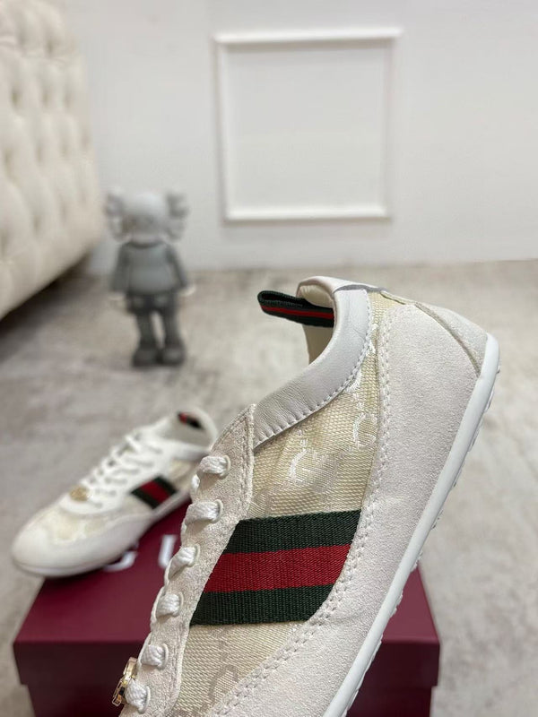 Baskets GG Shift en toile blanche et daim avec élastique à l'arrière