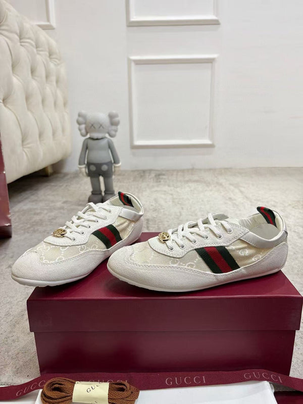 Baskets GG Shift en toile blanche et daim avec élastique à l'arrière
